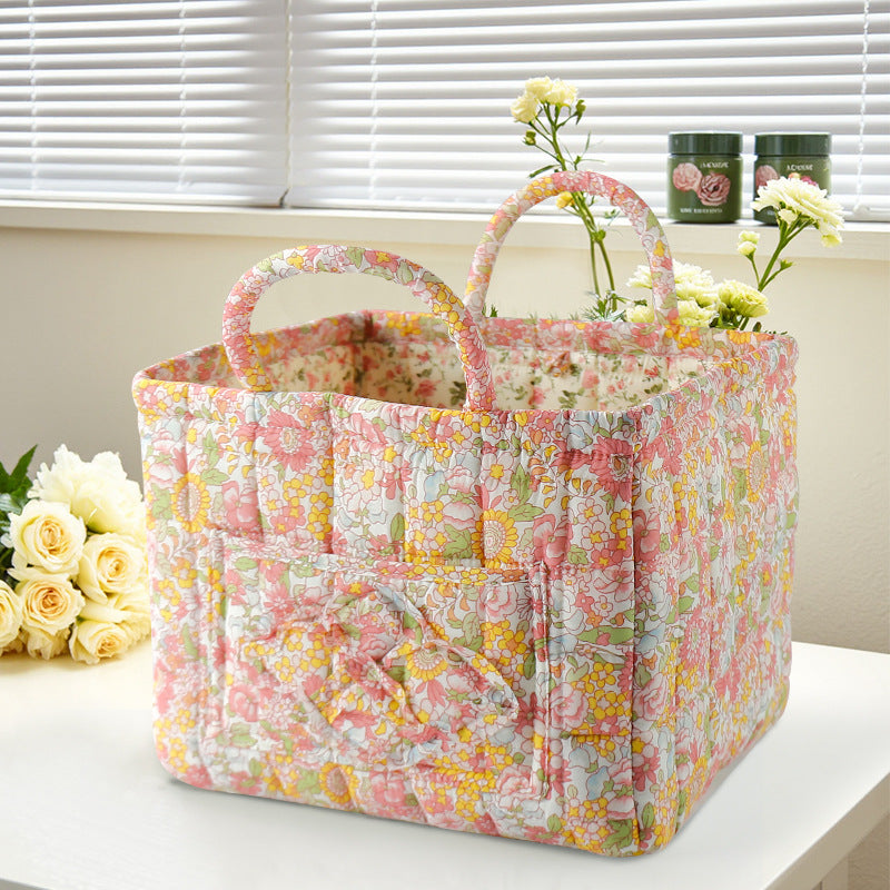 Portable Floral Fabric Storage Basket