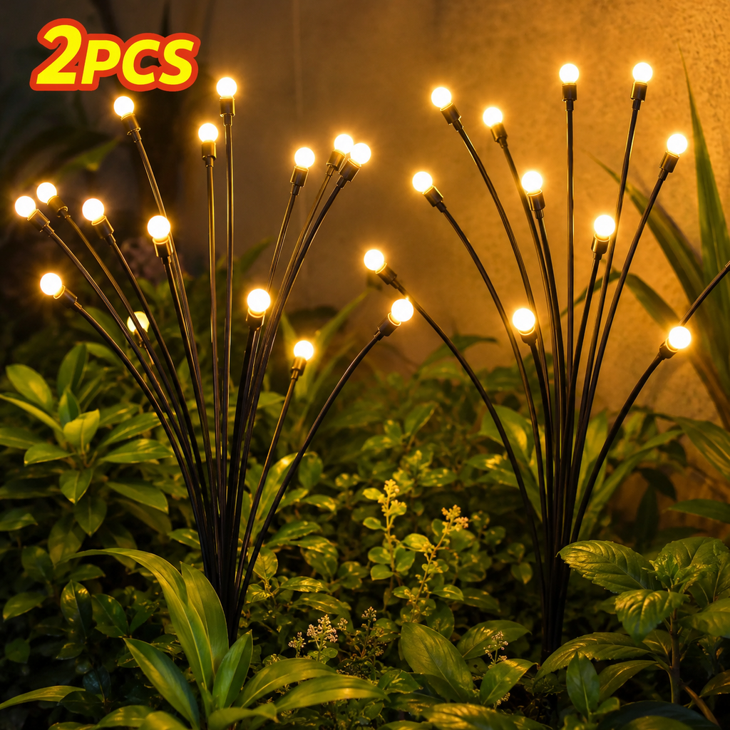 Outdoor Solar Firefly Lights 2 Pack 20 LED Waterproof Garden Stake Lights