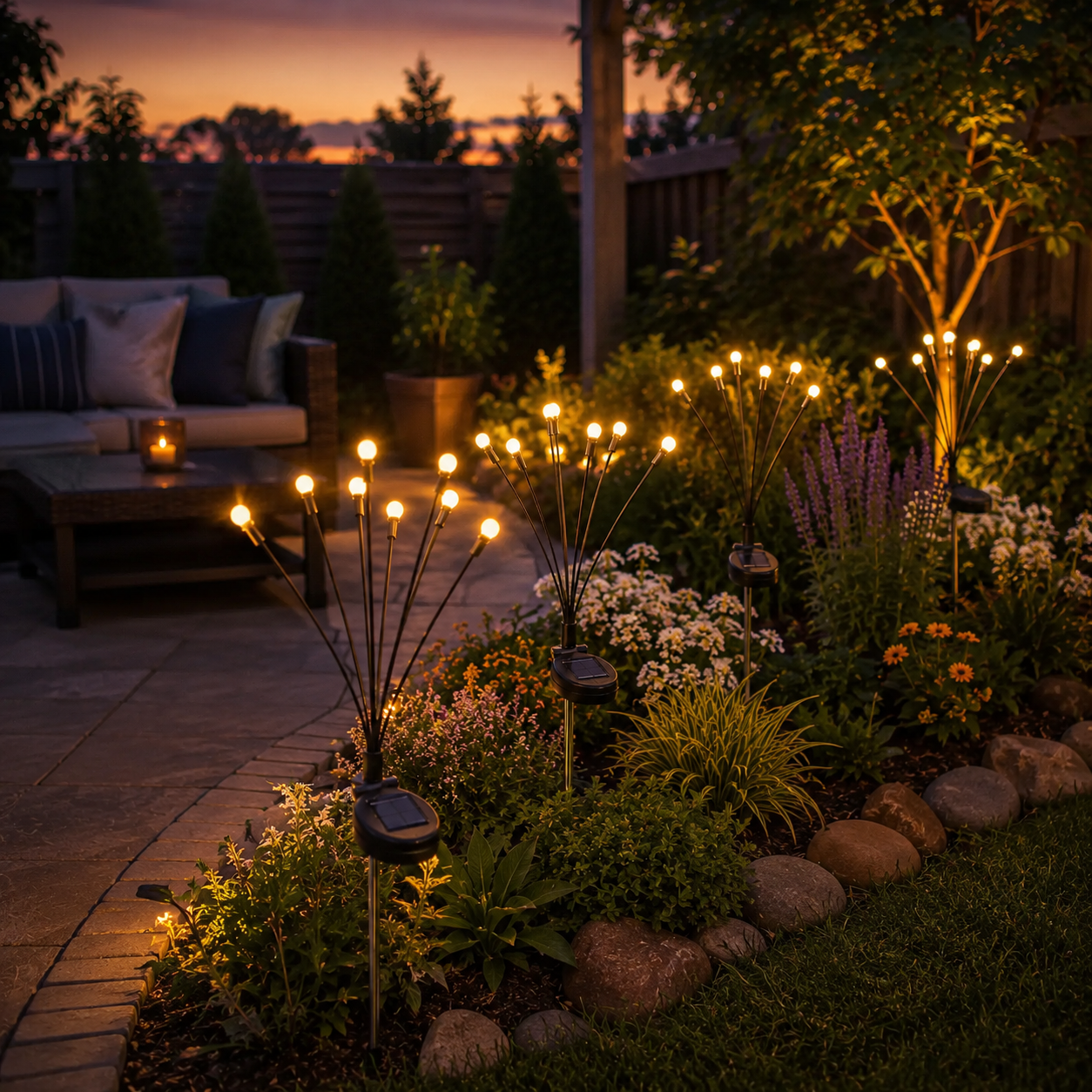 Outdoor Solar Firefly Lights 2 Pack 20 LED Waterproof Garden Stake Lights