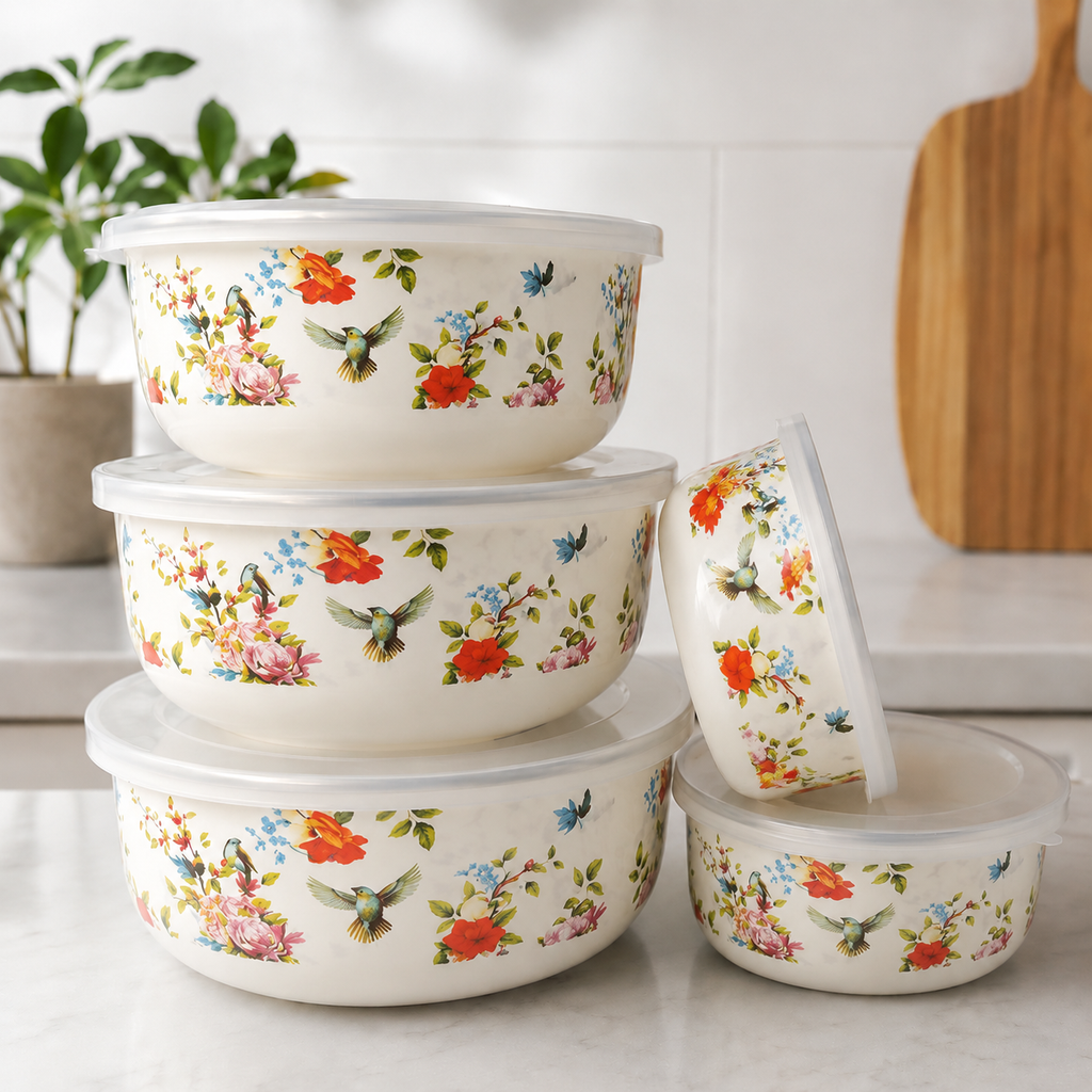 5-Piece Enamel Mixing Bowl Set with Lids
