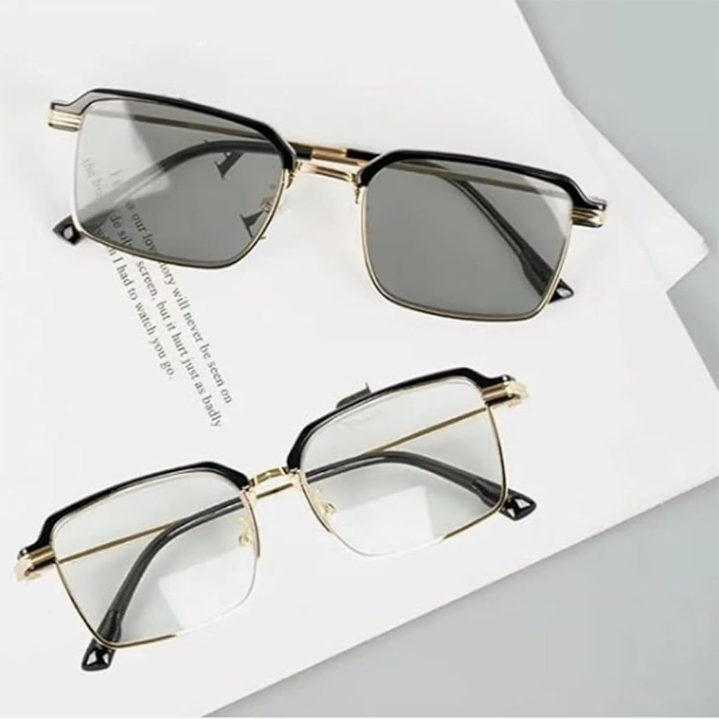 Black & Gold Semi-Rimless Crystal Clear Focus Reading Glasses