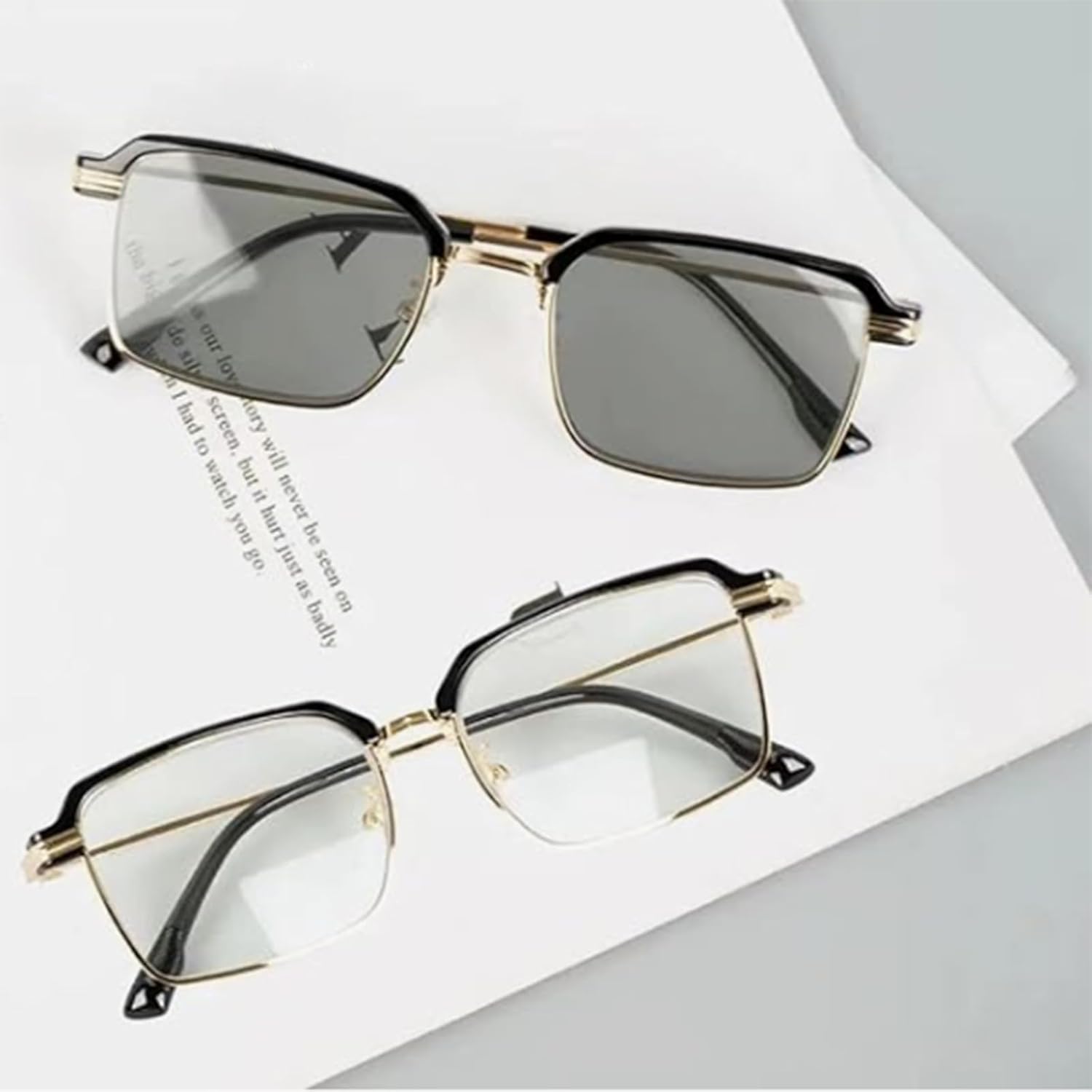 Black & Gold Semi-Rimless Crystal Clear Focus Reading Glasses