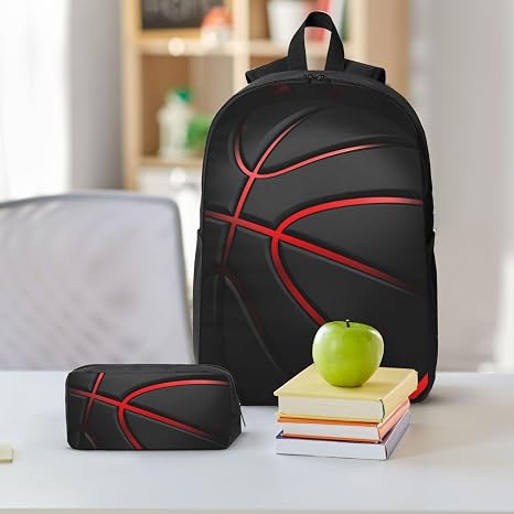 Basketball Print 3-in-1 Backpack Picnic Bag Pencil Case Set