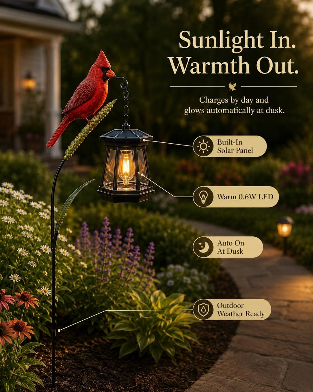 Cardinal Solar LED Light Decor