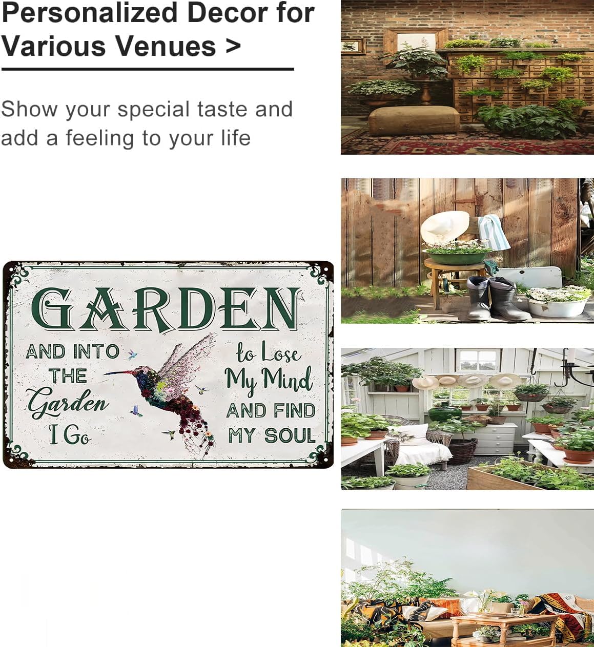 Vintage Hummingbird Garden Tin Sign 8x12 Inch Outdoor Wall Decor