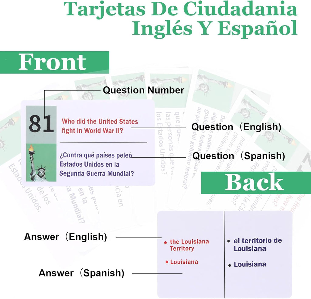 U.S. Citizenship Test Flash Cards English & Spanish