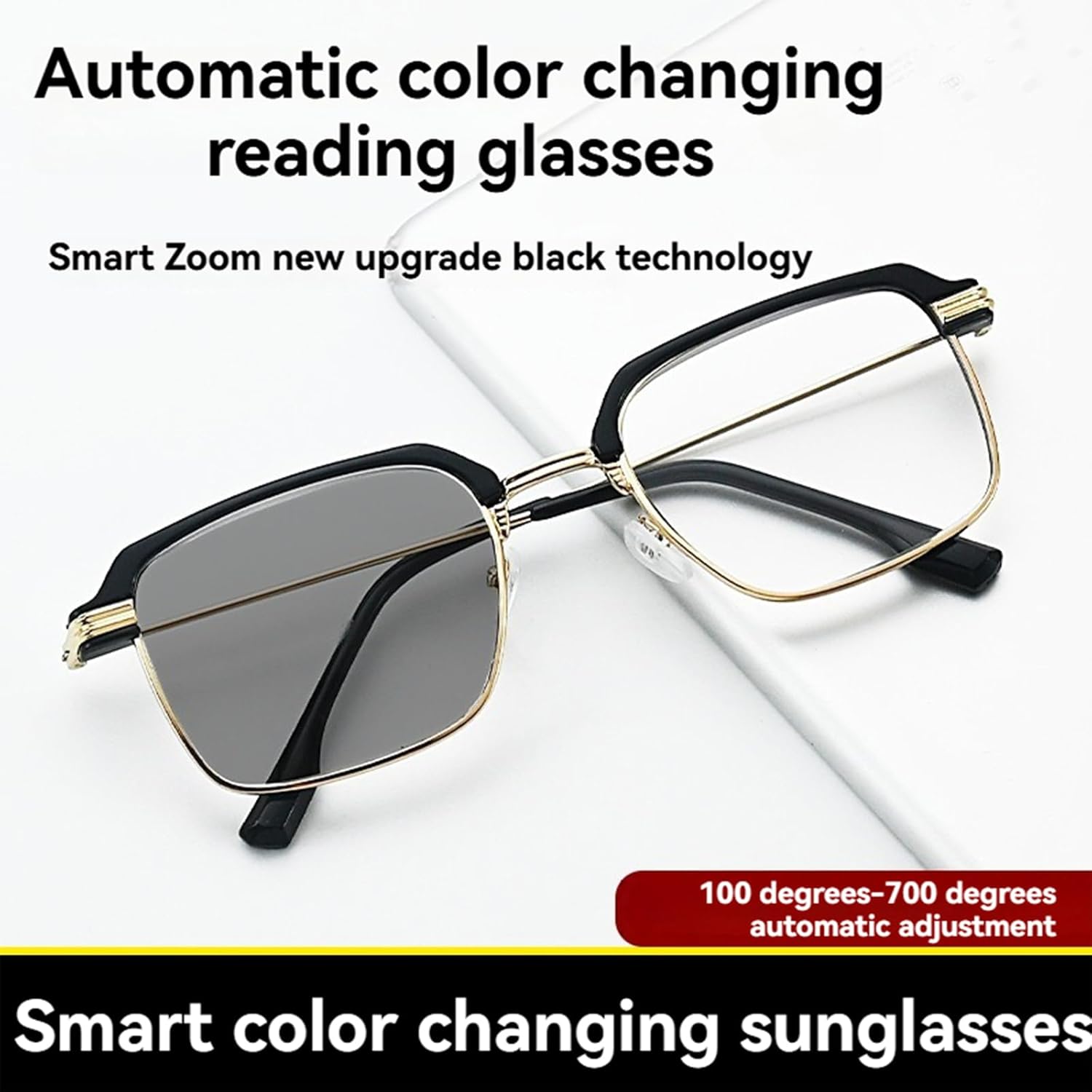 Black & Gold Semi-Rimless Crystal Clear Focus Reading Glasses