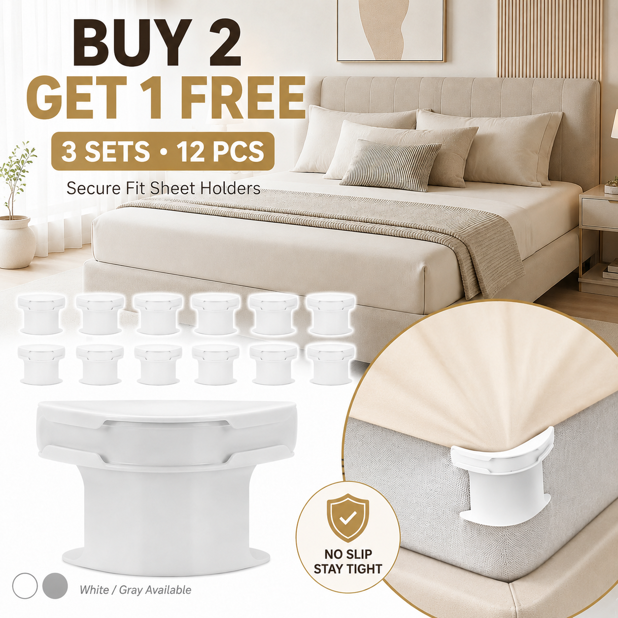 😴Secure Fit Sheet Holders – Wrinkle-Free. Slip-Free Bed
