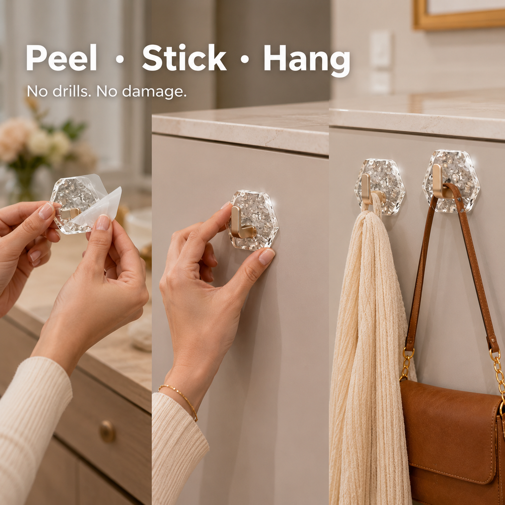 🏠✨10-Pack Heavy-Duty Adhesive Hooks – Strong Hold. No Drilling