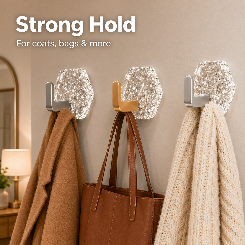 🏠✨10-Pack Heavy-Duty Adhesive Hooks – Strong Hold. No Drilling