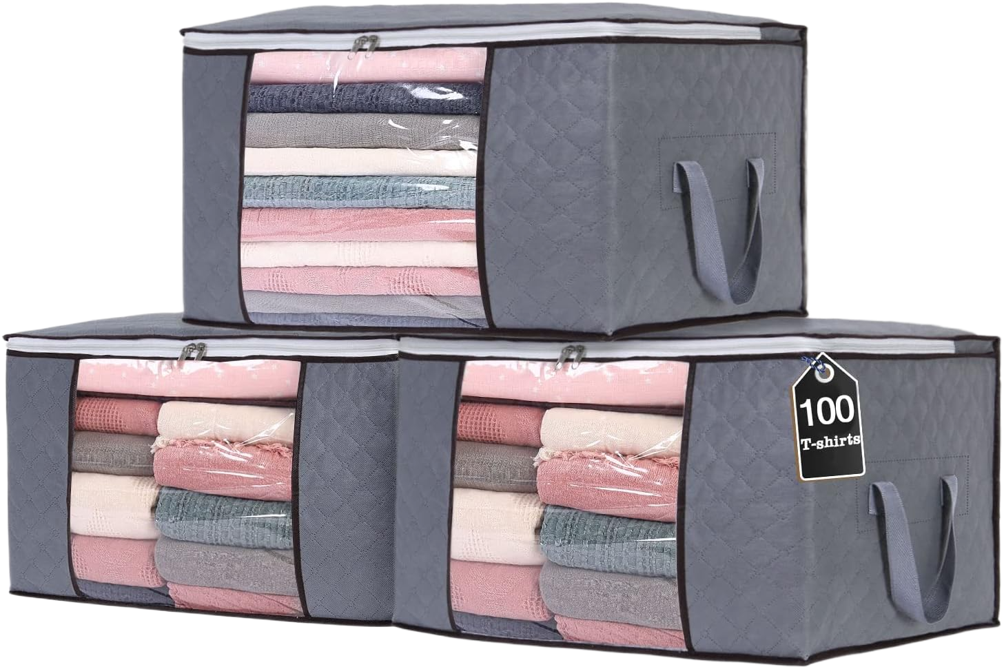90L Clothes Storage Bags Clothing Organizers with Reinforced Handles