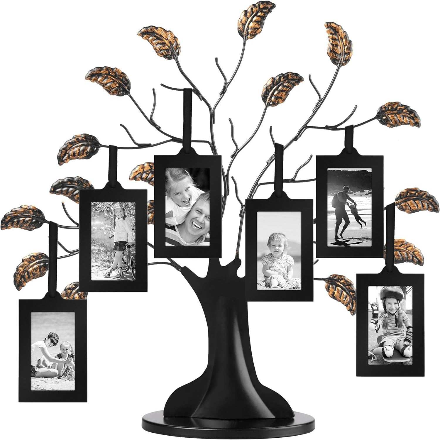 Antique Bronze Family Tree Ornament - 4-Frame Hanging Photo Display